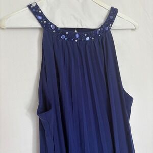 Jessica Howard Navy Blue Pleated Embellished Halter Dress Party Cocktail Size 12